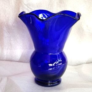 Colbalt Blue Fluted Glass Vase